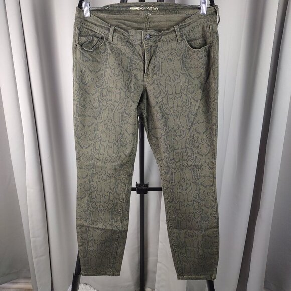 Old Navy Denim - Old Navy Rockstar Green Snake Print Skinny Jeans Stretch Mid Rise Womens Size 18